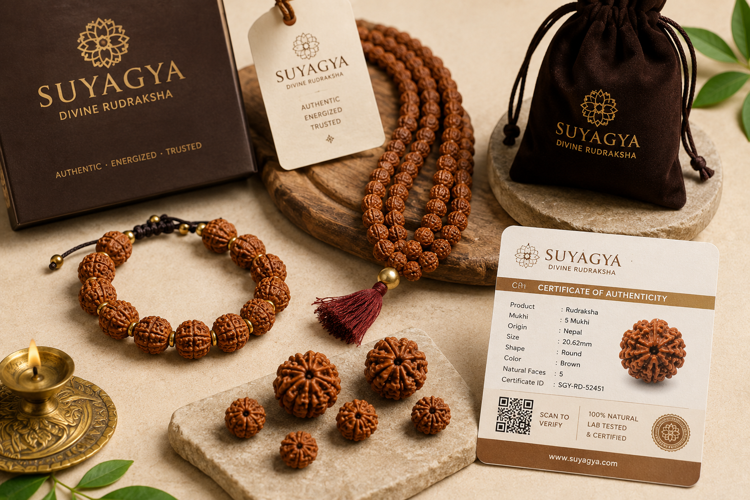 Suyagya Certified Original Rudraksha Collection Bracelet Mala Beads India - Suyagya India